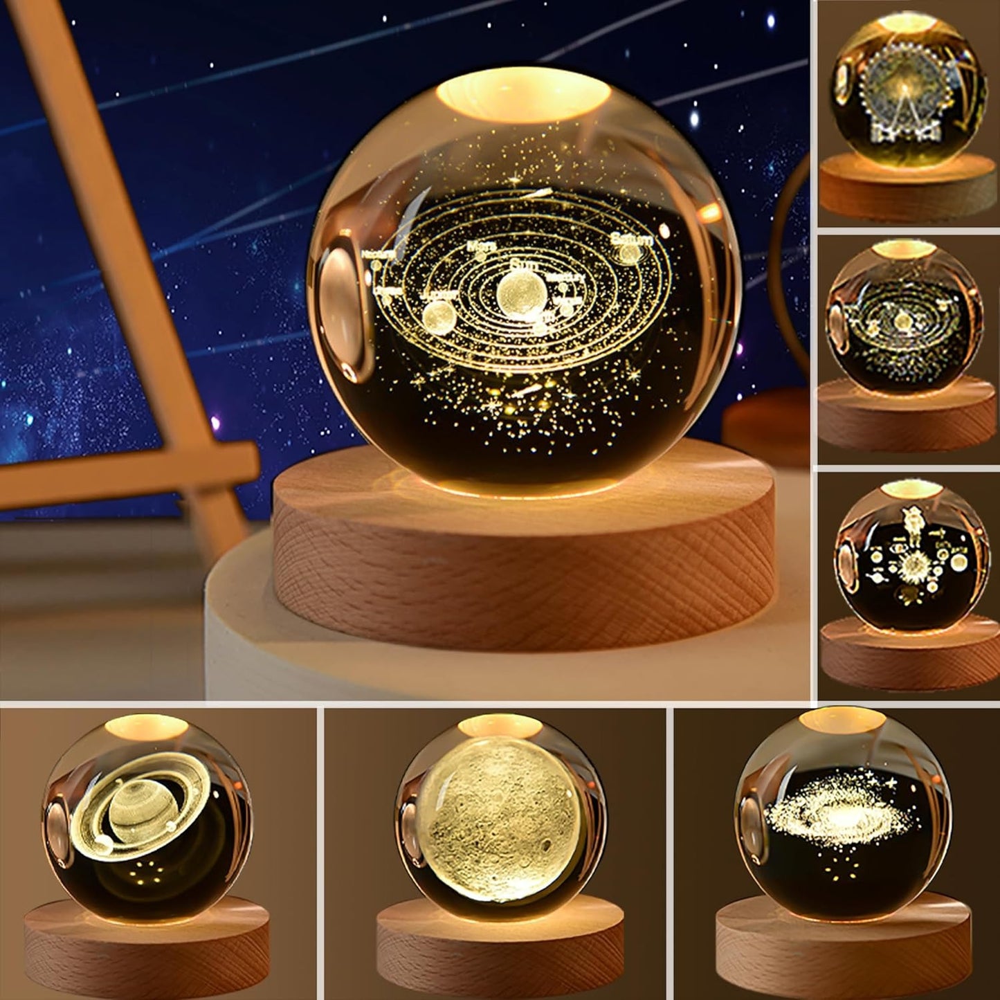 1 Pc USB LED Galaxy Crystal Ball Lamp | 3D Planet Moon Night Light | Bedroom & Party Home Decor | Kids Birthday Gift (Random Design)